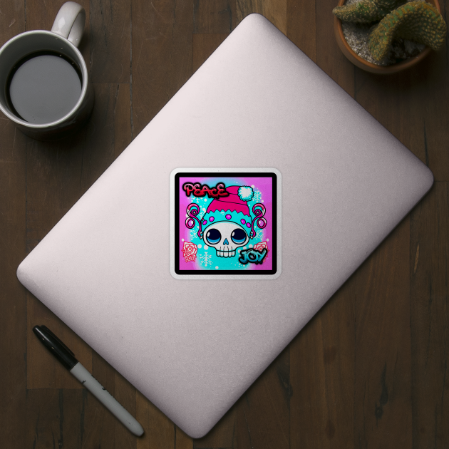 Peace Joy Kawaii Skull - Christmas Graphic Graffiti Art - Holiday Gift by MaystarUniverse